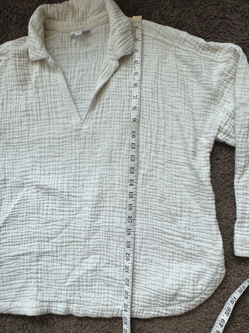Pure Jill Elementals White Double Gauze V-Neck Crinkle Blouse Boho- L - Picture 4 of 9